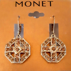 Lot of 3 Monet Earrings Gold-tone & champagne rhinestones (leverback & post)