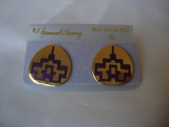 VINTAGE SAMUEL HUANG DESIGNER CLOISONNE RETRO ABSTRACT PURPLE ENAMEL EARRINGS