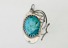 Sterling Silver 925 Abstract Turquoise Vintage Modernist Retro Pendant Handmade