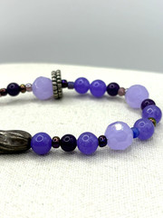 Purple Glass And Silver Metal Charms Art Deco Beaded Necklace 24 Inch