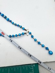 Vintage MCM Peacock Blue Iridescent Two Strand Beaded Necklace Glass Gold Fleck