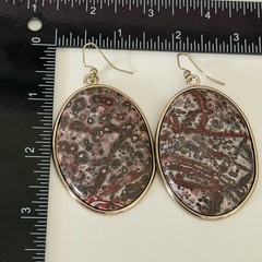 Big Leopard Skin Jasper Cabochon Chunky Stone Huge Oval Drop Statement Earrings