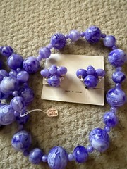 Vintage Purple chunky necklace set earrings Japan NOS excellent 1950s Retro