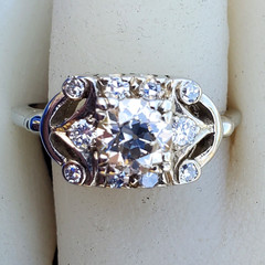 Original EARTH MINED DIAMOND Deco Engagement Ring Solid 14K WHITE GOLD SOLITAIRE