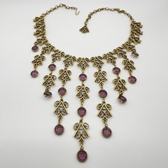 Vintage Etruscan Revival Necklace Purple Crystal Chandelier Victorian Gothic 17″
