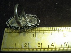 Early Eagle Mark STERLING w/ 21mm OVAL TURQUOISE Wire & Dots Ring. Size 4 LQQK!