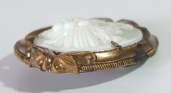 Vintage (Antique?) White Porcelain? Cameo Portrait Brooch in Brass? Frame