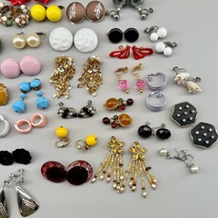 Vintage Clip Earrings Lot of 44 Mix Materials Enamel Lucite Glass Acrylic Stone