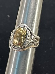 Vintage Sterling Silver Gold Tone Scarab Beetle Ring Size 5 Han Zup– 3077