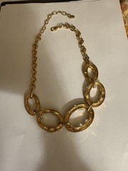 FAB! VINTAGE GRAZIANO GOLD TONE COLLAR NECKLACE WITH RHINESTONES & CABOCHONS