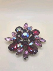 Vintage Brooch Red Pink & Ab Rhinestone Flower Brooch 0368