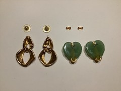 Vintage Lot 2 Pr Teal Door Knocker Drop Hoop Acrylic Green Heart Stud Earrings