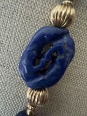 Vintage Lapis Lazuli and 14K Beads Hand Knotted 30” Necklace With Figural Beads