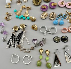 Vintage Clip Earrings Lot of 44 Mix Materials Enamel Lucite Glass Acrylic Stone