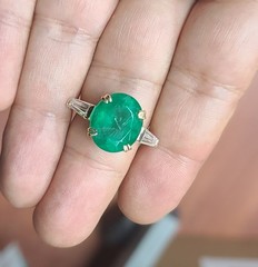 Vintage 14k Yellow Gold Engagement Ring 9.42CT.Natural Green Emerald Oval Shape