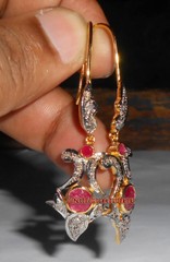 100% REAL & NATURAL 0.66ct ANTIQUE ROSE CUT DIAMOND VINTAGE RUBY DANGLE EARRINGS