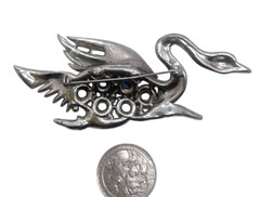 Exceptional Figural Swan Brooch, Enameled & Rhinestone Inset, Coro Attr., Large
