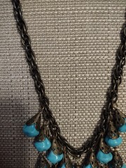 VNTG rare sign Gerard Yosca Faux Turquoise Adjstbl Bronze Tone filigree Necklace