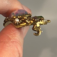 Regency Style Opal Glass Crown Brooch Rhinestone Faux Pearl 1950s Mid Century