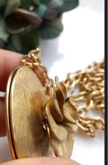 WWII 1940s Locket Necklace Russian Gold Picture Locket Brushed Goldtone Rose