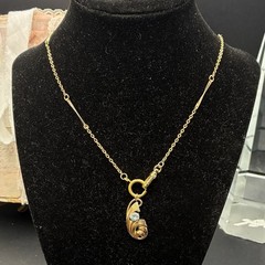 Vintage 12k GF Pocket Watch Chain FOB Necklace, Dog Clip, Blue Aquamarine Glass