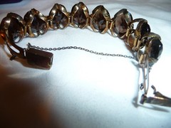 Antique Silver Smoky Quartz Deco Style Bracelet Ring & Pendant Set Large Stones