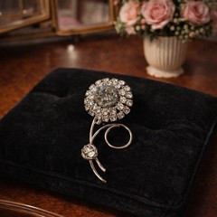 Vintage Rhinestone Flower Brooch – Smoky Gray Center – Clear Stones – 2.25”