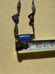 1920s Art deco sterling marcasite imitation blue necklace 15 in