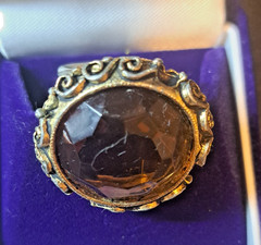 VINTAGE GOLD CITRINE AMBER SIZE 5 RING FILIGREE WORK SCROLL BEAUTIFUL-RETRO-1970