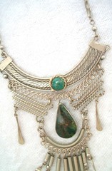 Vintage Peruvian Alpaca Nickel Silver Chrysocolla Teardrop Bib Choker Necklace