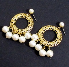 VTG RUNWAY NAPIER DANGLING FILIGREE GP 2″ HOOP FAUX PEARL EARRINGS POSTS EXC