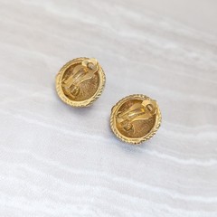 Vintage Clip On Earrings Statement Glam Gold Tone with Burgundy Center