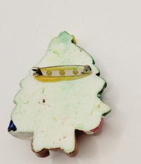 Painted Christmas Tree Teddy Bear Brooch Pin EXTRA LARGE 3D #N