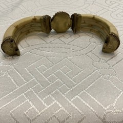 Vintage India Inlaid Bone Horn Brass Hinged Cabochon Gem Bracelet Clamper Close