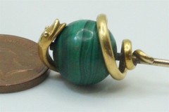ANTIQUE VICTORIAN ENGLISH 15K GOLD MALACHITE COILED SNAKE STICKPIN C1870