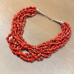 Red Glass Multi Strand Necklace Silver Tone, Boho Unused Vintage India – 18″