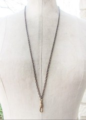 Vtg Lanyard Necklace Bronze Tone Chain 29″ Charm Holder Men Unisex
