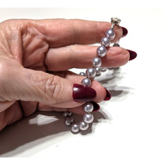 Lilac Faux Pearl Necklace Vintage 15.5″ Single Strand Beaded Short blu3-14
