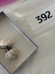 Vintage Cream Flower Twist Clip On Earrings Pair Swirl Design Fast Shipping