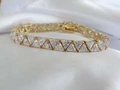 Vintage Sterling Silver 925 Gold Over Trillion Cut CZ Tennis Bracelet 7″