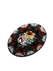Vintage Micro Mosaic Brooch Floral Blue Red Black White Yellow Pink Green Italy