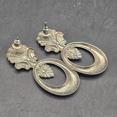 Silver Tone Art Nouveau Earrings Ornate Door Knocker Pierced Post Vintage