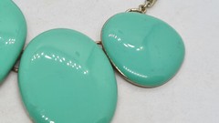 Vintage Diva Caribbean Green Enamel Filled Bib Choker Necklace signed 39+8cm