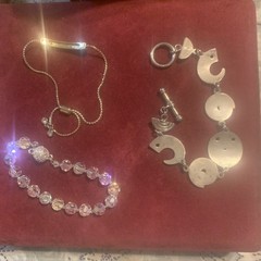 3 Piece Vintage Bracelets Lot Crystal, Silver Made By Best, Gold Tone Lariat