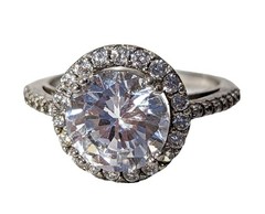 Vintage Silver Tone Halo Cocktail Ring Band 925 CZ Round Rhinestones Size 8.5