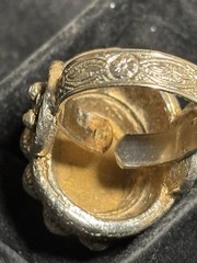 Vintage Large Chinese Blue Inlay Stone Ring Expandable Silver Toned