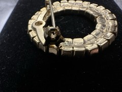 Vintage Double Circle Pin AB Crystals Clear Aqua Color Gold Plated Vtg Clasp