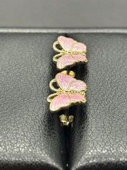Vintage Gold Sterling Silver Pink Enamel Butterfly Earrings G22
