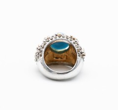 Jomaz Vintage Two Toned Turquoise Pave Rhinestone Cocktail Ring Size 6.5