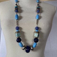Vintage Chicos Turquoise Color Navy Blue Necklace Ceramic Acrylic Mixed Metal